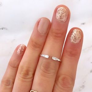 tiny cz baguette silver plated open cuff ring